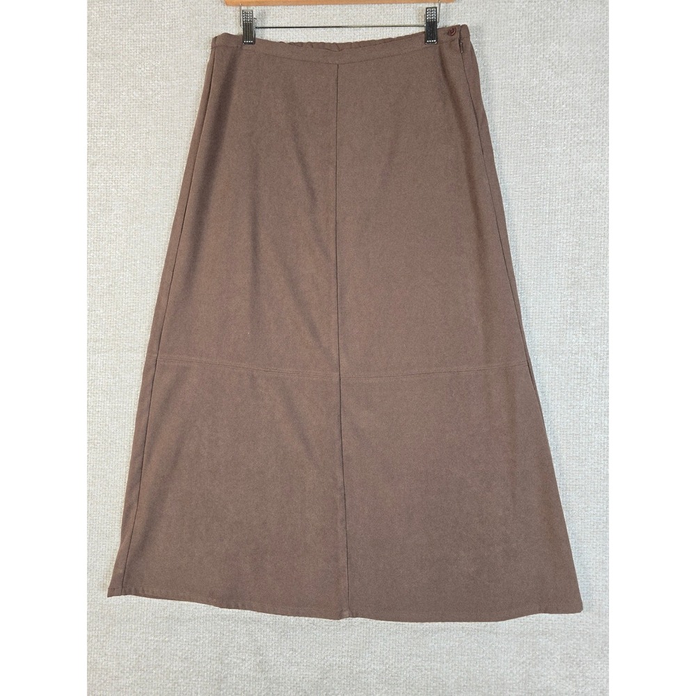 Denim & Co Womens Brown Faux Suede Maxi A-Line Skirt Size‎ 10 Side Zip